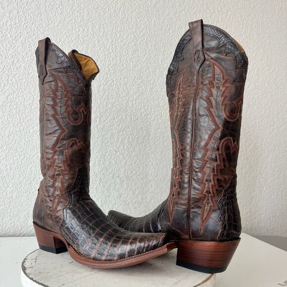 Rod Patrick Womens Cowboy Boots 10AAA Brown Caiman Western Pointed Toe Mid Calf - Picture 12 of 12